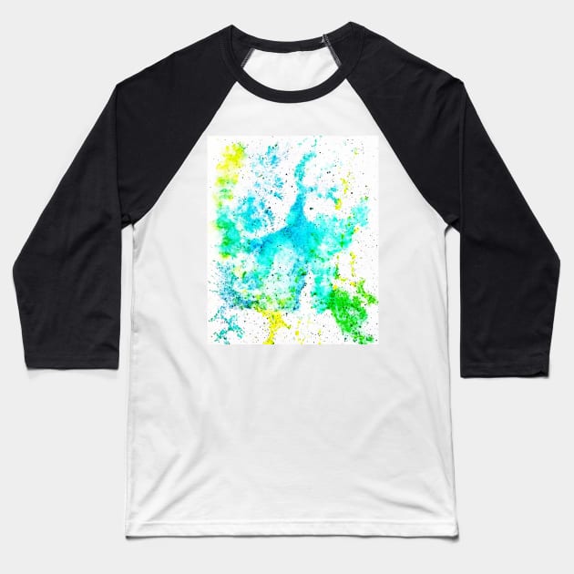 Tremble - Watercolor Abstract in freestyle blues, greens, and yellow Baseball T-Shirt by Raidyn